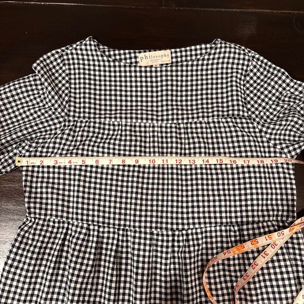 Philosophy Gingham Check Plaid Ruffle Bell Sleeve Tiered Smock Dress P- Large - Picture 5 of 7